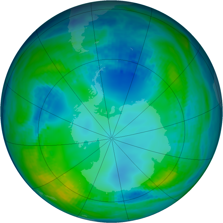 Antarctic ozone map for 16 May 1991